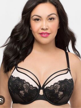 Curvy Couture Black Lace Strappy Underwire Bra